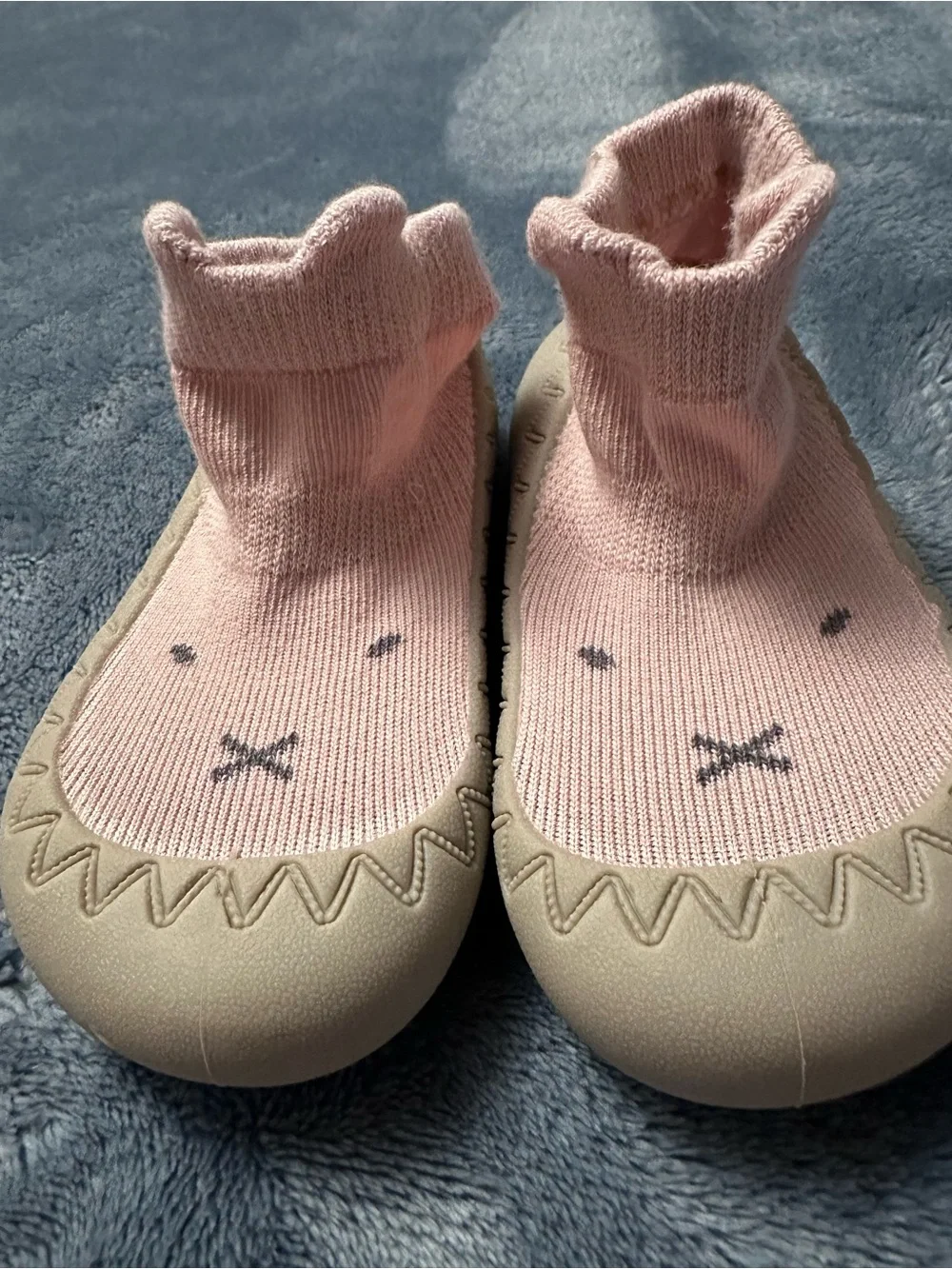 🌸 Baby Girl Pink Sock Walking Shoes First Walker Rubber Sole 12.6cm *